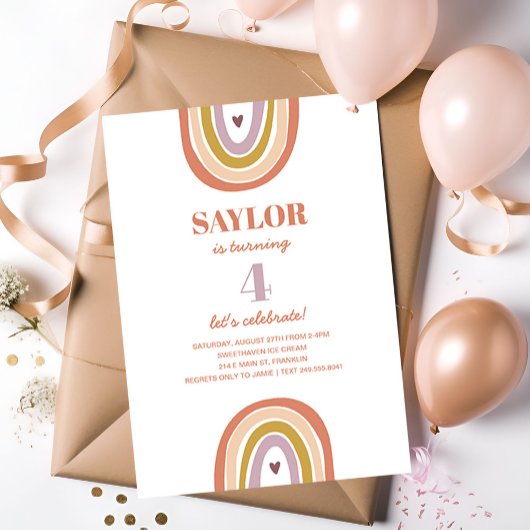 Invitation Joli Boho Rainbow Peach Blush Anniversaire