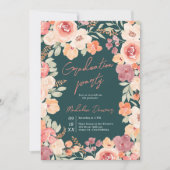 Invitation Joli boho rustique floral turquoise 3 photos gradu (Devant)