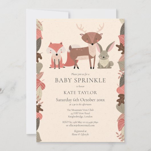 Invitation Joli Bois Animaux Bébé Sprinkle Douche (Devant)