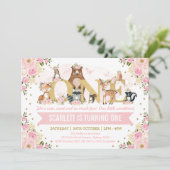 Invitation Joli Bois Animaux Blush Gold 1er Anniversaire (Debout devant)