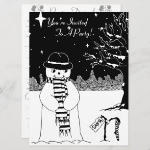 Invitation Joli bonhomme de neige noir et blanc noël