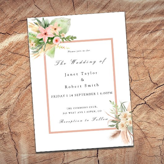Invitation Joli bouquet Boho avec Mariage frontalier