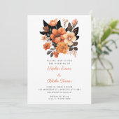 Invitation Joli Bouquet Floral Orange Chute Mariage blanc (Debout devant)