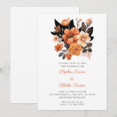 Invitation Joli Bouquet Floral Orange Chute Mariage blanc (Devant / Derrière)