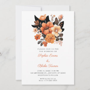 Invitation Joli Bouquet Floral Orange Chute Mariage blanc