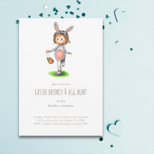Invitation Joli Brunch de Pâques Chasse aux Oeufs Fille Lapin