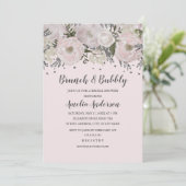 Invitation Joli Brunch Floral Rose Argent Et Bubbly (Debout devant)