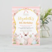 Invitation Joli Bunnies Pâques rose Anniversaire (Debout devant)