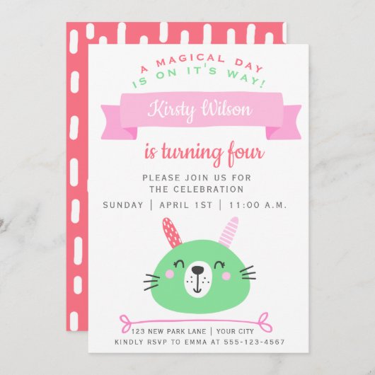 Invitation Joli Bunny | Célébration Anniversaire de enfant (Devant / Derrière)