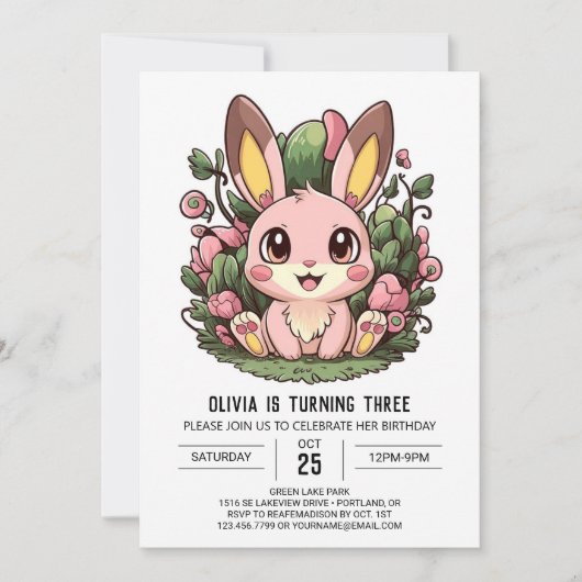 Invitation Joli Bunny coloré numérique anniversaire (Devant)