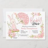 Invitation Joli Bunny Fleurs Parapluies Baby shower fille (Devant)