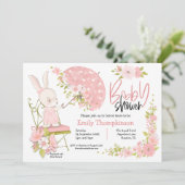 Invitation Joli Bunny Fleurs Parapluies Baby shower fille (Debout devant)