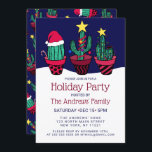 Invitation Joli Cactus Noël Arbre Lumières<br><div class="desc">Cette invitation de Noël, mignonne, artistique et amusante, est parfaite pour l'événement festif et gai. Il présente une illustration de cactus rouges, verts, noirs et multicolores dessinés à la main : guirlandes, lumières, ornements, sucre de canne, toppers étoiles, et un casquette du Père Noël au-dessus d'un lit de neige blanche...</div>