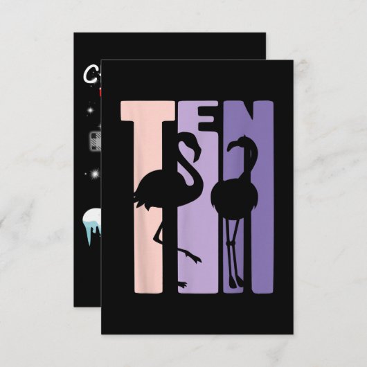 Invitation Joli Cadeau pour 10 Ans Flamant Rose 10 Ans (Devant / Derrière)