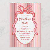 Invitation Joli cadre de Noël avec rayures rouges roses et nœ (Devant)