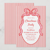 Invitation Joli cadre de Noël avec rayures rouges roses et nœ (Devant / Derrière)