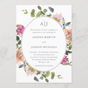 Invitation Joli cadre floral avec Mariage verdoyant