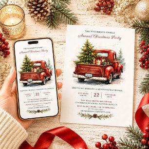 Invitation Joli camion rouge vintage de Noël de campagne rust