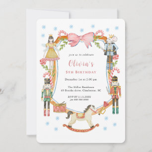 Invitation Joli Casse-Noisette Rose Anniversaire Fille Noël