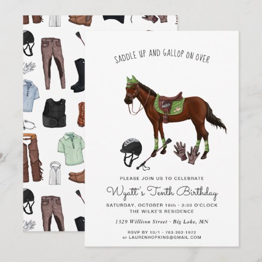 Invitation Joli Cavalier de Cheval pour Fête d'Anniversaire (Devant / Derrière)