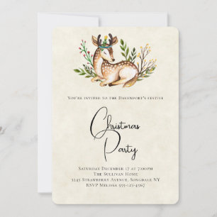 Invitation Joli Cerf Aquarellé Pose En Bas Boho Noël