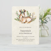 Invitation Joli Cerf Aquarellé Se Pose À L'Anniversaire (Debout devant)