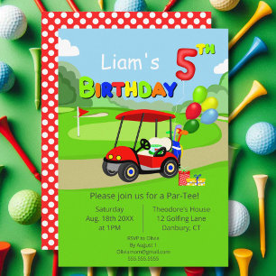 Invitation Joli chariot de golf rouge pour 5e anniversaire ga