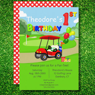 Invitation Joli chariot de golf rouge pour garçon de 1 an