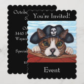 Invitation Joli chat aux yeux verts avec un chapeau de pirate (Devant / Derrière)