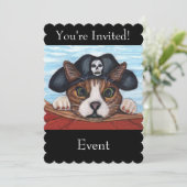 Invitation Joli chat aux yeux verts avec un chapeau de pirate (Debout devant)