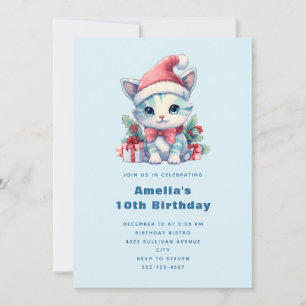 Invitation Joli Chat Chaton dans un Chapeau de Père Noël Noël