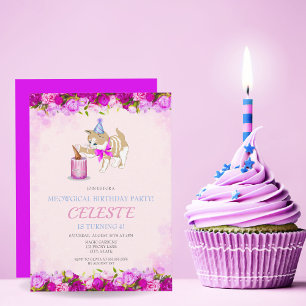 Invitation Joli Chat Donnant un Coup de Griffe à un Gâteau av