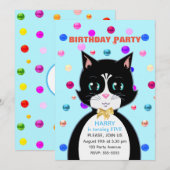 Invitation Joli chat en smoking pour anniversaire et confetti (Devant / Derrière)