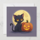 Invitation Joli chat noir avec citrouille sculptée lumineuse (Devant)