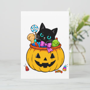 Invitation Joli Chat Noir dans une Citrouille Jack-O'-Lantern