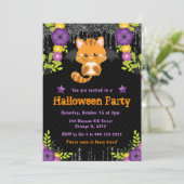 Invitation Joli Chat Orange Fleur Halloween Fête (Debout devant)