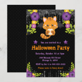 Invitation Joli Chat Orange Fleur Halloween Fête (Devant / Derrière)