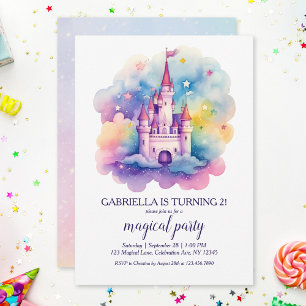Invitation Joli Château de Conte de Fée Arc-en-Ciel pour l'an