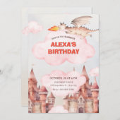 Invitation Joli château dragon anniversaire (Devant / Derrière)