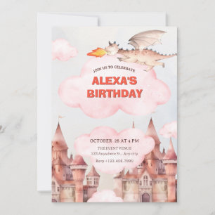Invitation Joli château dragon anniversaire
