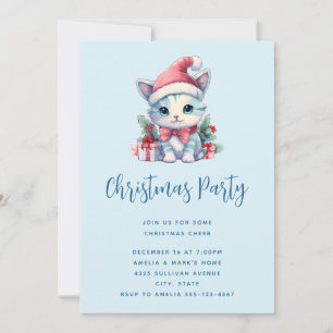 Invitation Joli chaton en chapeau de Père Noël pour Noël