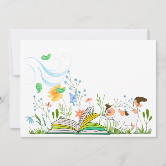 Invitation Joli chaton lisant dans le jardin (Devant)
