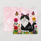 Invitation Joli chaton rose dans les fleurs (Devant / Derrière)