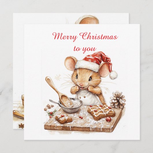 Invitation Joli Chef de Noël Souris (Devant / Derrière)