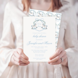 Invitation Joli cheval à bascule bleu classique pour la douch