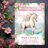 Invitation Joli Cheval blanc et Fleurs roses Anniversaire