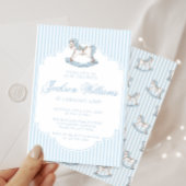 Invitation Joli cheval bleu rocking stipé boho garçon d'anniv