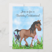 Invitation Joli cheval Brown et papillons Anniversaire (Devant)