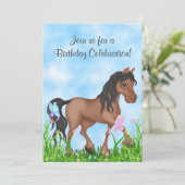 Invitation Joli cheval Brown et papillons Anniversaire (Debout devant)