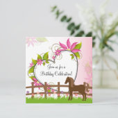 Invitation Joli Cheval Brown, Fleurs et Coeur Anniversaire (Debout devant)